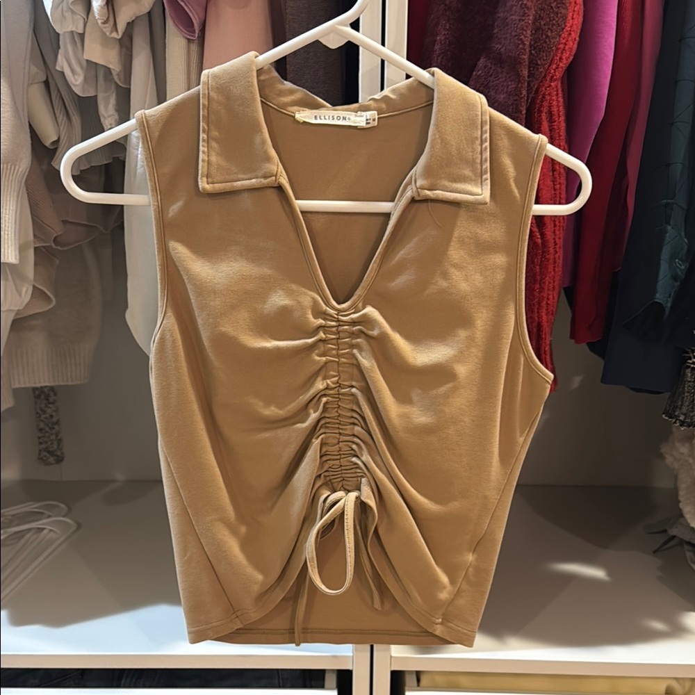 Ellison Women's Tan Ruched Top - Picture 2 of 5